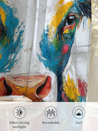 Sheer Curtains 45 Inch Length, Rustic Cow Semi Sheer Curtains Light Filtering Window Treatment, Vintage Colorful Animals Art Wooden Grain Privacy Voile Drapes for Living Room Bedroom 52x45 Inch