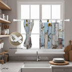 Blue Grey Wooden Kitchen Curtains 36 Inch Length, Small Window Curtains Tab Top, Farmhouse Barn Sunflowers Retro Light Filtering Short Window Treatments Tier Drapes 27.5"x36" 2 Panel