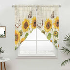 Farm Sunflowers Swag Valances for Windows, Retro Flowers Butterfly Botanical Beige Rod Pocket Kitchen Curtains Valance, Kitchen Window Curtains Swag for Cafe Bathroom Living Room, 2 Panels, 36x63 inch