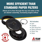 A-Team Performance High Flow Throttle Body Air Intake Filter - 14 in x 3 in, Round, Black - Carburetor Air Filter Kit - Washable & Reusable Design - Compatible with Chevrolet, GMC & Ford Models