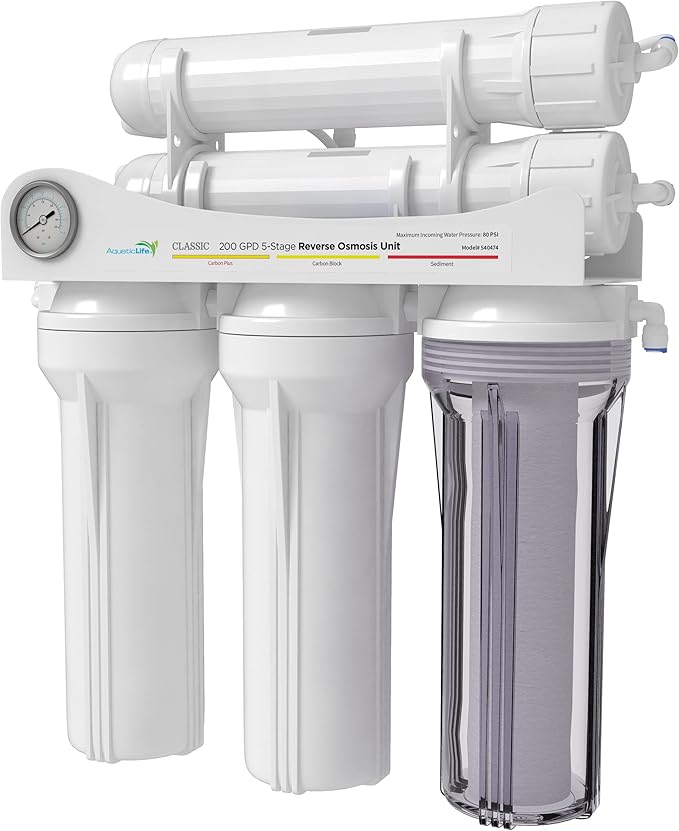 Aquatic Life 5-Stage Hydroponic Reverse Osmosis Water Filter System RO Filtration Unit, High Efficiency, 200 GPD