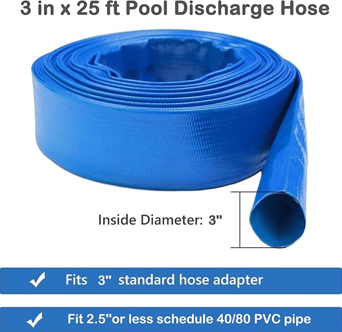 Eastrans 3 inch x 25 FT Pool Backwash Hose,5 inch Width When Pool Hose Lay-Flat, Heavy Duty Discharge Hose, Weather and Burst Resistant, Best Pool Hoses for Inground Pools,Pool Drain Hose