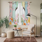 Easter Window Curtains 63 Inch Long 2 Panel Set, Rod Pocket Bedroom Curtains & Drapes, Spring Colorful Bunny Eggs Flower Wood Grain Light Filtering Window Treatment for Living Room 42"W x 63"L