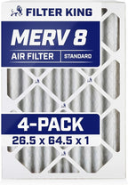 Filter King 26.5x64.5x1 Air Filter | 4-PACK | MERV 8 HVAC Pleated A/C Furnace Filters | MADE IN USA | Actual Size: 26.5 x 64.5 x .75"