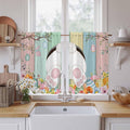 Easter Kitchen Curtains 54 Inch Long 2 Panel Set, Rod Pocket Window Curtains Panels, Spring Colorful Bunny Eggs Flower Wood Grain Light Filtering Drapery Draperies for Bathroom Bedroom 52"W x 54"L