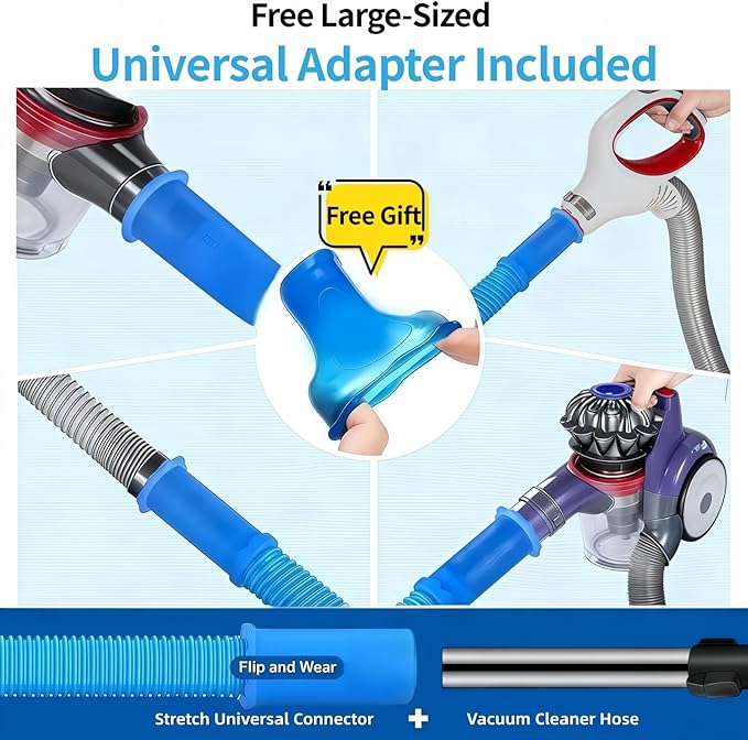 Dryer Vent Cleaner Kit - Universal Vacuum Hose Attachment & Lint Brush, Effectively Clean Clogged Dryer Ducts, Fit Most Vacuums for Dryer, Refrigerator Coils & Behind Appliances (Blue)