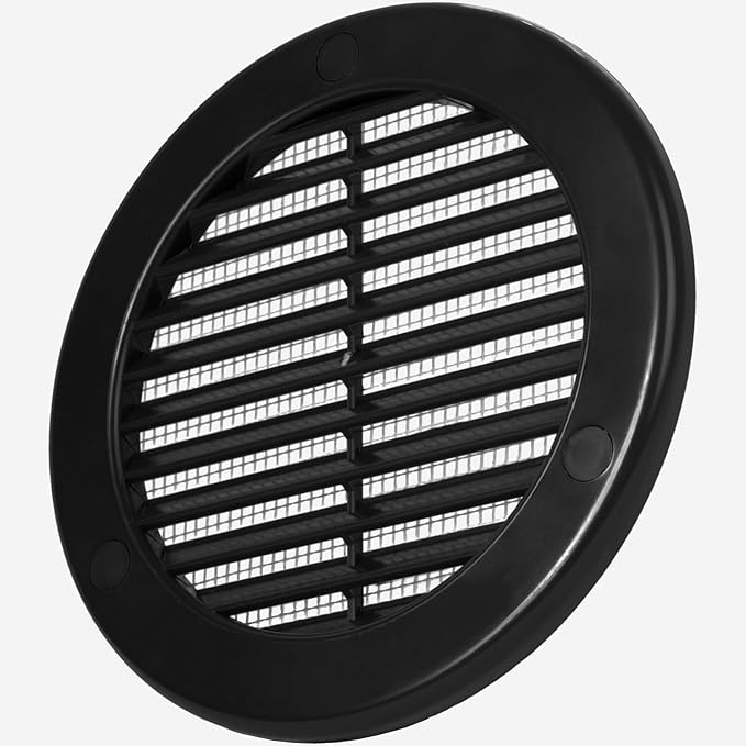 Vent Systems 4" Inch (Opening Dimensions) - Pack of 50 - Black Soffit Vent Cover - Plastic Round Air Vent Grille - Built-in Mesh Screen - HVAC Register Louver for Bathroom, Home, Kitchen