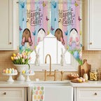 Swag Curtain Valances for Kitchen Windows,Happy Easter Rabbit Butt Egg on Daisy Leaf Short Rod Pocket Window Valance,Bufferfly on Wood Barn Swag Topper for Bedroom Living Room,2 Panels 36x36in
