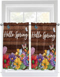 Spring Flowers Kitchen Curtains 54 Inches Length, Watercolor Farmhouse Colorful Wooden Grain Window Treatment Curtain Drapes, Decorative Window Curtains for Bedroom Cafe, 52"x54", 2 Panels