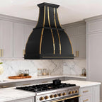 CHETTO C Stainless Steel Range Hood Cover with 4-Speed Vent Hood Insert Custom Handmade Metal Kitchen Fan with Towel Rack LED Light 48"W x27"D x27"H Black Island Mount