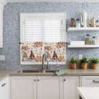 Fall Gnomes Kitchen Curtain Set, Thanksgiving Maple Leaf Grey Wood Grain Window Valance and Tiers 36" Length, Light Filtering Short Curtains Valance for Cafe Bathroom Bedroom 54"x18"