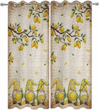 Summer Gnome Outdoor Curtains for Patio Gnome Lemon Leaf Vintage Waterproof Outside Curtains with Grommet Top Weatherproof Curtain for Cabana Pergola Gazebo, 2 Pack, 54" W x 84" L