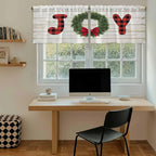 Christmas Wreaths Kitchen Tier Curtains 24 Inch Long 2 Panel Set,Rod Pocket Cafe Small Window Curtains Over Sink,Winter Bow Plaid Farmhouse Wooden Grain Short Drapes for Bathroom Cabinet 27.5"W x 24"L