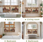 Brown Farmhouse Tier Curtains, Vintage Country Animals Wooden Grain Light Filtering Kitchen Curtains, 2Pcs Rod Pocket Half Window Treatments Panels for Sink Cafe Cabinet Camper 27.5x24 Inches