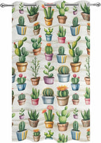 Summer Cactus Outdoor Curtains for Patio Cactus Tropical Plant Wooden Waterproof Outside Curtains with Grommet Top Weatherproof Curtain for Cabana Pergola Gazebo, 1 Panel, 54" W x 84" L