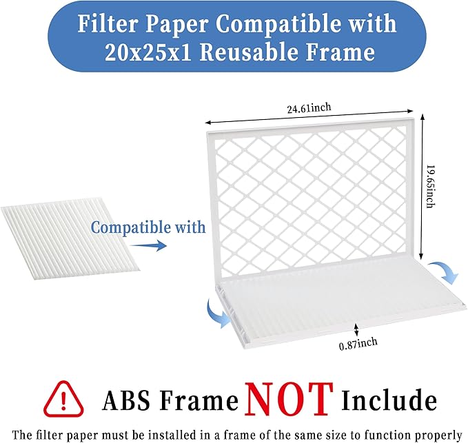 5 Pack 20x25x1 MERV 11 Air Filter Refills, Replaceable Filter Media only for 20x25x1 Reusable Frame (Frame Not Included)