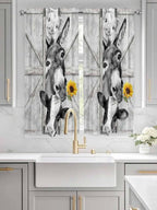 Grey Farmhouse Living Room Curtains 72 Inches Length, Vintage Sunflowers Animals Printed Window Treatment Curtain Drapes, Light Filtering Drapes for Bedroom Laundry Room, 52"x72", 2 Panels