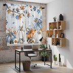Fall Blue Maple Window Curtains 63 Inch Long 2 Panel Set, Rod Pocket Bedroom Curtains & Drapes, Thanksgiving Pumpkins Daisy Country Leaves Light Filtering Window Treatment for Living Room 42"W x 63"L