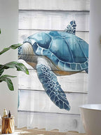Sheer Curtains 108 Inches Long, Sea Turtle Blue Semi Sheer Curtains Light Filtering Window Treatment, Coastal Ocean Seaweed Wood Grain Privacy Voile Drapes for Living Room Bedroom 52x108 Inch