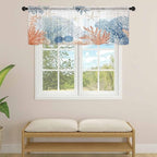 Ocean Corals Sheer Valance Curtains, Summer Beach Coral Sea Stars Light Filtering Kitchen Valances Rod Pocket Voile Curtain Window Treatment for Bedroom/Living Room/Basement 42Wx12L
