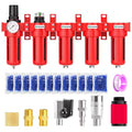 TAILONZ PNEUMATIC 0-150PSI 1/4 Inch NPT Red Industrial Grade 5 Stage Air Drying System, Particulate Filter, Coalescing Filter, Three Desiccant Dryer and Air Regulator (Manual Drainage)