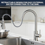 Kitchen Sink Faucet with Pull - Down Sprayer, 2 - Handle 3 - in - 1 Kitchen Sink Filter Faucet, Cold and Hot Mixer Drinking Water Faucet (Classic, Brushed Nickel-3)