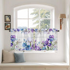 Spring Flowers Tier Curtains, Watercolor Garden Florals Wooden Grain Light Filtering Kitchen Curtains, 2Pcs Rod Pocket Half Window Treatments Panels for Sink Cafe Cabinet Camper 27.5x24 Inches