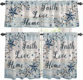 Kitchen Curtains Tiers and Valance Set of 3, Vintage Farmhouse Light Filtering Window Curtain Set, Blue Country Texas Star Vines Wooden Rod Pocket Curtain Drapes for Cafe, Living Room, 24 Inches Tiers