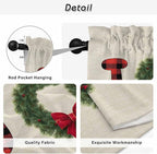 Red Green Christmas Kitchen Curtains 54 Inch Long 2 Panel Set, Rod Pocket Window Curtains Panels, Farmhouse Xmas Botanical Winter Light Filtering Privacy Draperies for Bedroom Laundry 42"W x 54"L