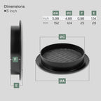 Vent Systems 5'' Inch - Black - Soffit Vent Cover - Round Air Vent Louver - Grill Cover - Built-in Mesh Screen - HVAC Vents for Bathroom, Home Office, Kitchen