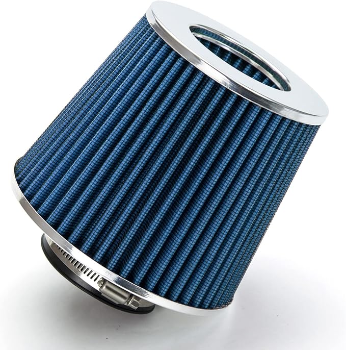 Rtunes Racing Universal Clamp-On Air Filter, Standard Cone, Dry Washable Design, Multiple Inlet Sizes (Blue, 3.25" Inch)