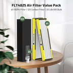 6 Packs FLT4825 HEPA Replacement Filter B & 2 Replacement Bulb Compatible with AC4825 AC4300 AC4800 AC4900 AC4850, Part No# FLT4825, LB4000