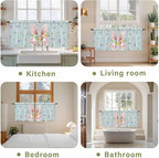 Easter Kitchen Tier Curtains 24 Inch Long 2 Panel Set,Rod Pocket Cafe Small Window Curtains Over Sink,Spring Rabbits Ears Feet Flowers Wooden Grain Light Filtering Short Drapes 27.5"W x 24"L
