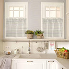 Vintage Country Wooden Board Window Valance Curtains, Gradient Wood Grain Line Light Filtering Kitchen Valance with 3-inch Rod Pocket for Living Room Bathroom Bedroom,2 Panel,27.5x36In