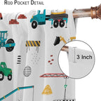 Construction Window Curtains, Kids Cartoon Construction Machines Building Hand Drawn Doodle Rod Pocket Decorative Windows Curtain for Children Teens Room Decor 55x63in (30% Blackout)