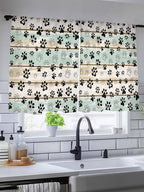 Sheer Curtains 54 Inch Length, Sage Green Beige Farmhouse Semi Sheer Curtains Light Filtering Window Treatment, Black Dog Paw Vintage Wooden Privacy Voile Drapes for Living Room Bedroom 52x54 Inch