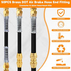 32PCS Brass DOT Air Brake Hose End Fitting Kit - J1402 Sleeve Tube Assortment for Replacement, Assembly (Connector, Union and Sleeve)