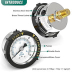 0-60PSI Stainless Steel Pool Filter Pressure Gauge, 1/4" NPT Back Mount, with Plastic Adjustable Bezel, Start and Clean Filter Pressure Gauge, for Swimming Pool, spa, Aquarium
