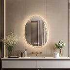 LUVODI Lighted LED Bathroom Mirror: 28”x20”Irregular Stone Pattern Frosted Wall Vanity Mirror with Bright Back Lit - Illuminated Dimmable 3 Colors Vanity Mirrors with Smart Memory Form Anti-Fog