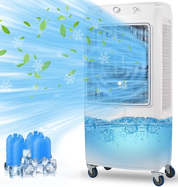 GarveeHome 4100 CFM Evaporative Air Cooler, Swamp Cooler with Remote Control and 4 Ice Packs, 3 Wind Speeds and Modes, Air Cooler for Outdoor/Indoor Use, 15.8 gal