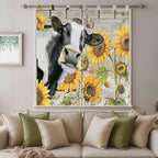 Yellow Sunflowers Bedroom Curtains 72 Inch Length, Window Curtains Tab Top, Farmhouse Cow Barn Doors Floral Butterfly Light Filtering Window Treatments Drapes 52"x72" 2 Panel
