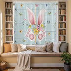 Easter Window Curtains 63 Inch Long 2 Panel Set, Rod Pocket Bedroom Curtains & Drapes, Spring Rabbits Ears Feet Flowers Wooden Grain Light Filtering Window Treatment for Living Room 42"W x 63"L