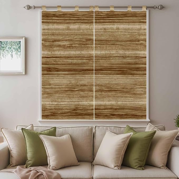 Vintage Western Living Room Curtains 84 Inch Length, Window Curtains Tab Top, Rustic Farmhouse Wooden Grain Barn Door Light Filtering Window Treatments Drapes 42"x84" 2 Panel