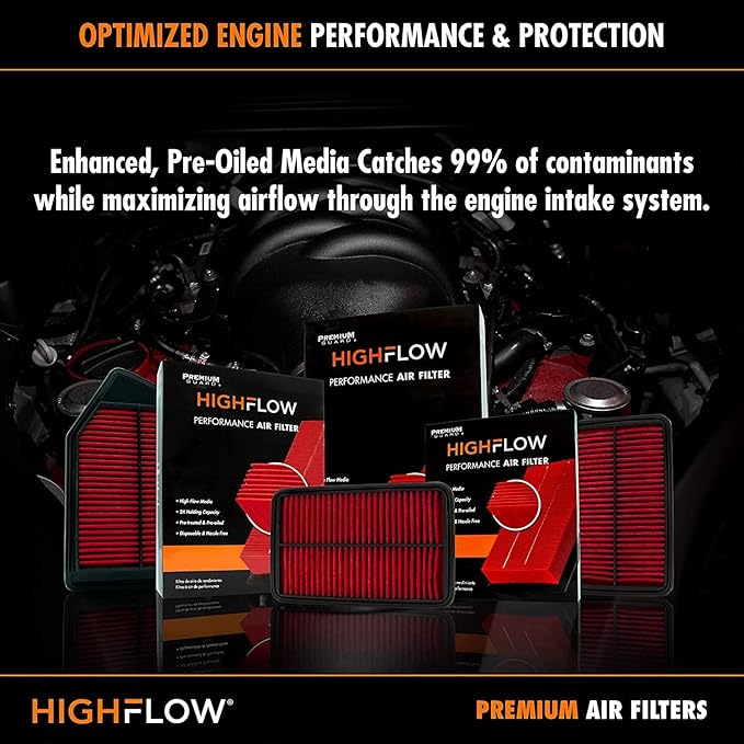 HIGHFLOW High Performance, Pre-Oiled Disposable Engine Air Filter PA99479X | Fits 2018-2025 Chevrolet Express 2500, 2021-2025 Express 3500, 2021-2025 GMC Savana 3500, 2018-2025 Savana 2500