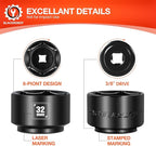 BLACKROBOT 32mm Low Profile Oil Filter Socket, 3/8" Drive 6-Point Oil Filter Cap Remover and Installer Tool, Chrome Vanadium Steel