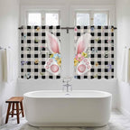 Easter Kitchen Curtains 54 Inch Long 2 Panel Set, Rod Pocket Window Curtains Panels, Spring Rabbits Ears Feet Wildflowers Black Plaid Light Filtering Drapery Draperies for Bathroom Bedroom 52"W x 54"L