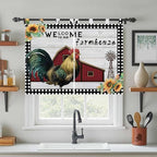 Farmhouse Rooster Bedroom Curtains 63 Inch Length, Window Curtains Tab Top, Rustic Red Barn Windmill Sunflowers Light Filtering Window Treatments Drapes 42"x63" 2 Panel