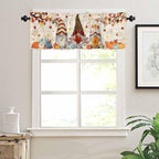 Fall Gnomes Kitchen Curtain Set, Thanksgiving Maple Leaf Rustic Pumpkin Window Valance and Tiers 36" Length, Light Filtering Short Curtains Valance for Cafe Bathroom Bedroom 54"x18"