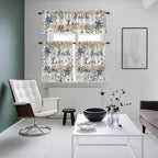 Vintage Country Kitchen Curtains Set 3 Piece for Windows,Rod Pocket Valance and Tier Set 24 Inch Length,Blue Rustic Texas Star Vines Wooden Grain Light Filtering Cafe Curtains for Living Room
