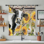 Retro Farmhouse Flower Bathroom Curtains 63 Inch Length, Window Curtains Tab Top, Yellow Sunflowers Cow Barn Doors Brown Light Filtering Window Treatments Drapes 52"x63" 2 Panel